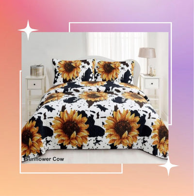 King-Rodeo Sunflower Cow Velvet  Bedspread 3 pc. Set - Unidos Textile