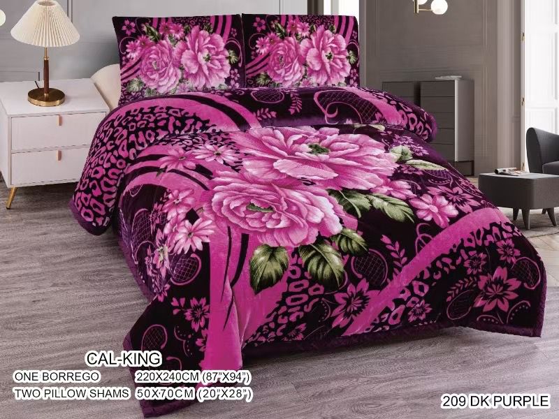El Hispano 209 Flower Purple   Embossed 3pc Sherpa Set