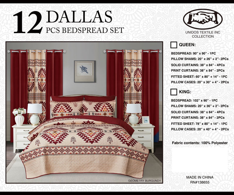 king Dallas Bedspread Set 12Piece