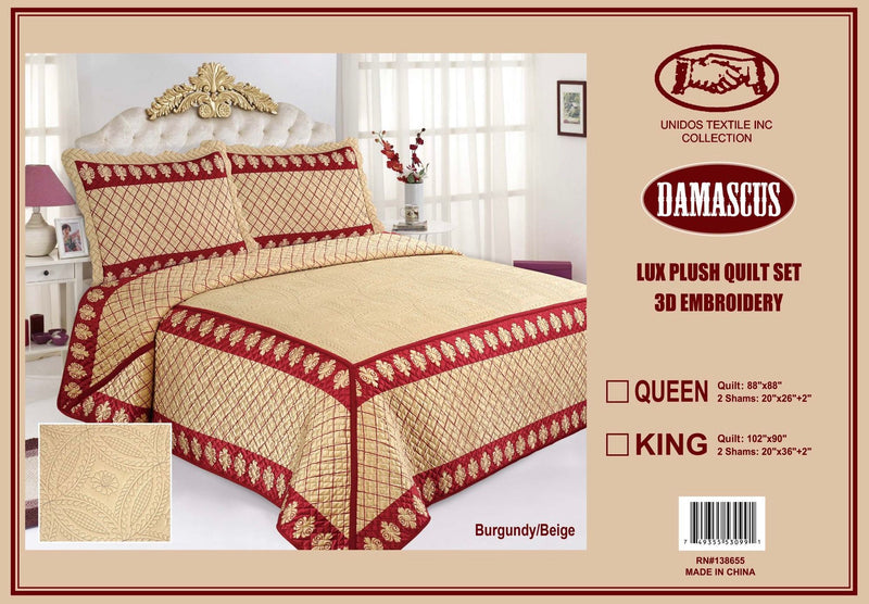 DAMASCUS VELVET  BEDSPREAD  3 PC SET