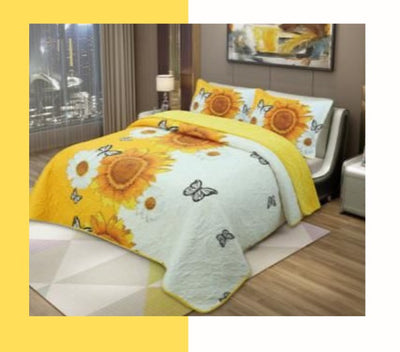 Luxury Printed Bedspread 3 pc Set Flannel Backing - Unidos Textile