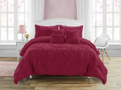 Comforter  Pintuck Burgundy    6pc. Set Luxury  King-Queen - Unidos Textile