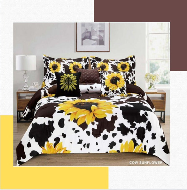 Comforter Verano Cow Sunflowers ,7pc Set King - Queen - Unidos Textile