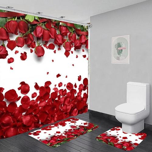 Red Rose & Butterflies Shower Curtain - Waterproof Polyester 72x72 Inches With Hooks