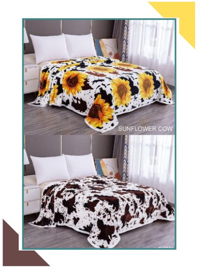 King Azteca  Sunset Cow /Oasis Cow  Reversible Silky Soft  2 ply Blanket 3. Kg - Unidos Textile