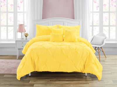 Comforter  Pintuck Yellow    6pc. Set Luxury  King-Queen - Unidos Textile