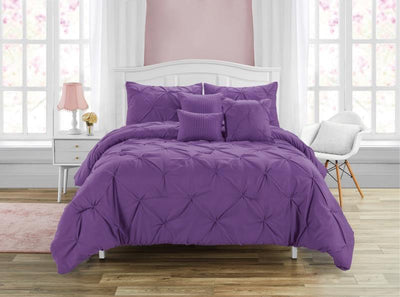 Comforter  Pintuck  Purple   6pc. Set Luxury  King-Queen - Unidos Textile