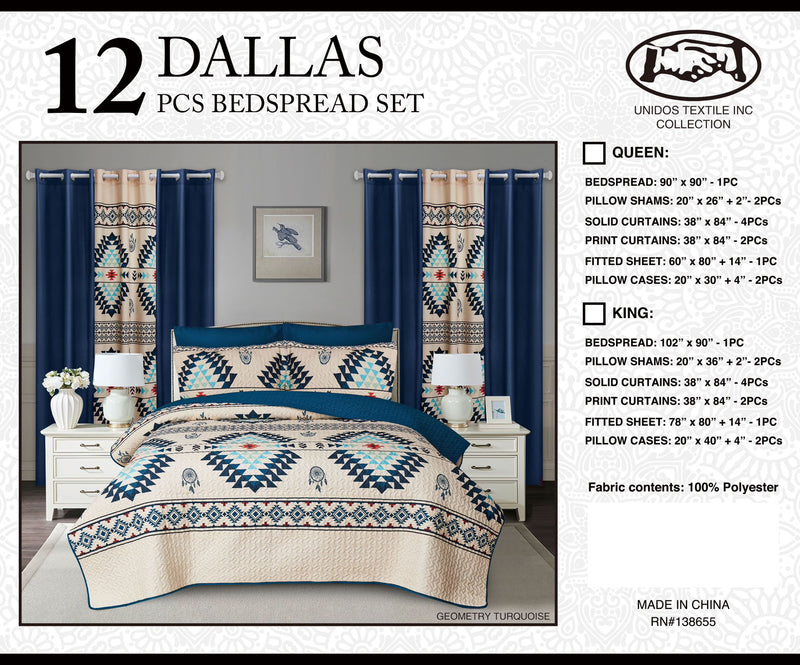 king Dallas Bedspread Set 12Piece