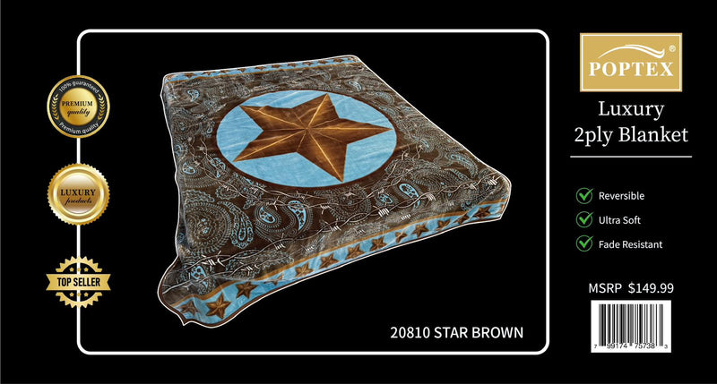 Poptex® 20810 Star Brown  Blanket 2-Ply King Size