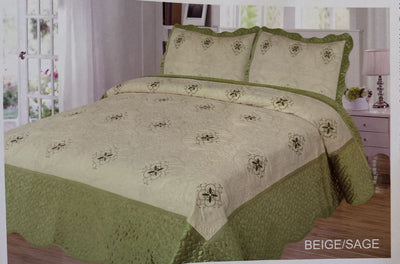 Queen Monica-Beige/ Sage  Velvet  Quilt 3 pc. Set - Unidos Textile