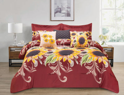 Comforter Verano Cow Sunflowers ,7pc Set King - Unidos Textile