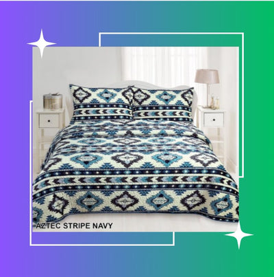 King-Rodeo  Aztec Stripe Navy  Velvet  Bedspread 3 pc. Set - Unidos Textile