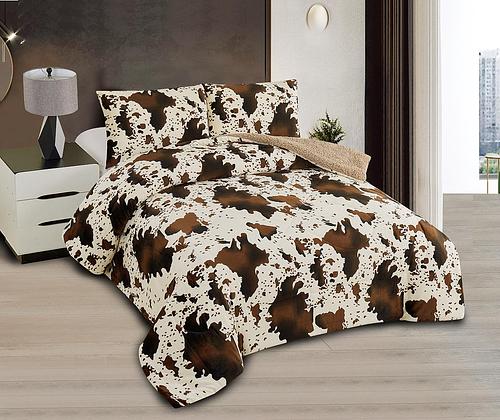 Cow Print - Flannel Borrego 3pc - Cal-King