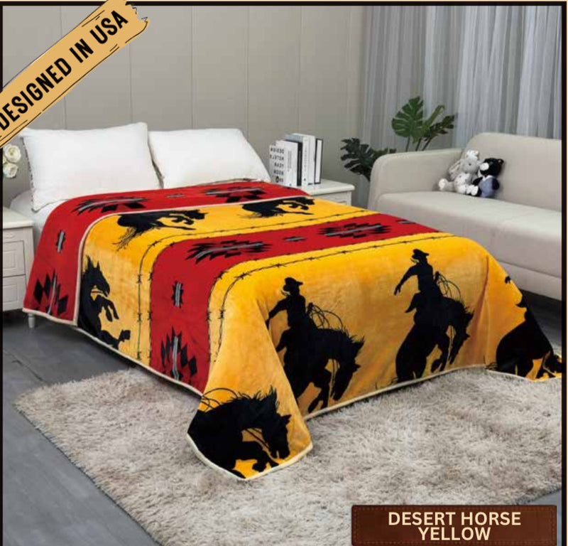 Rodeo™ Aztec Horse Yellow Soft Plush Throw Blanket