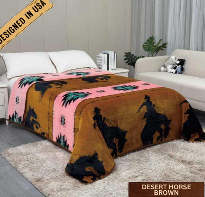 Rodeo™ Aztec Horse Pink Soft Plush Throw Blanket