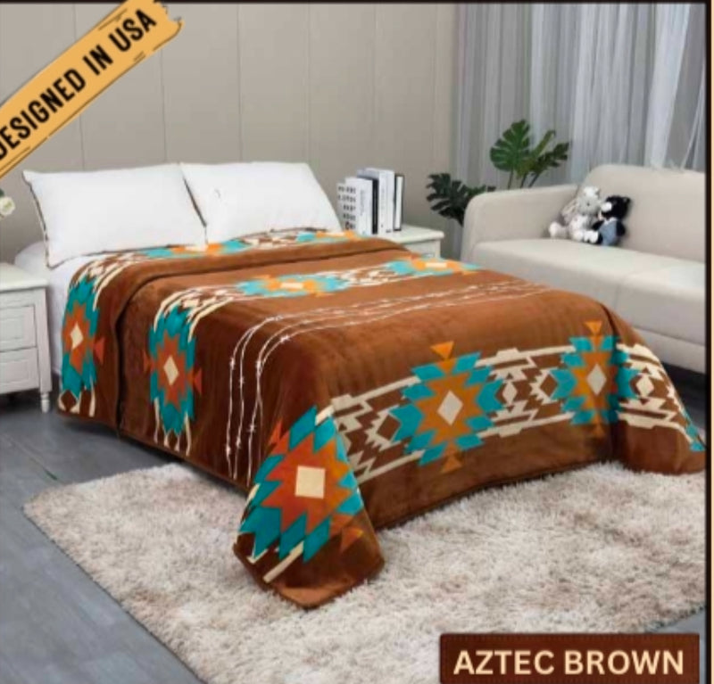 Rodeo™ Brown Barbed Wire Aztec Soft Plush Throw Blanket