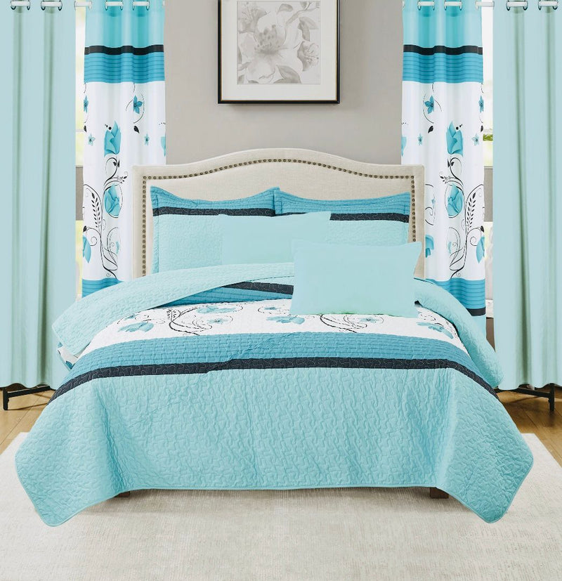 Valencia Complete Bedroom Makeover Quilt Curtain Sheet 10Pc Set King & Queen