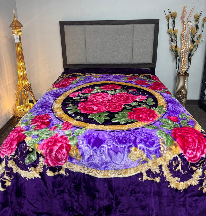 Poptex® Purple Flower Blanket 1-Ply King Size