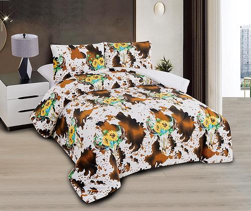 Cow Print - Flannel Borrego 3pc - Cal King