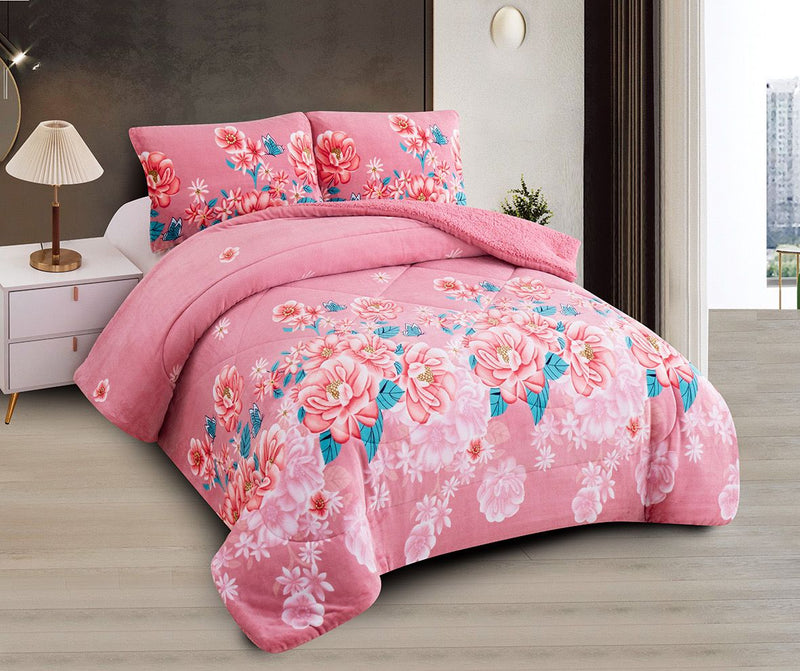 Floral Soft Plush 3pc Borrego Sherpa Blanket Case Mix 6 Pack.