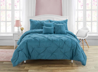 Comforter  Pintuck Blue   6pc. Set Luxury  King-Queen - Unidos Textile