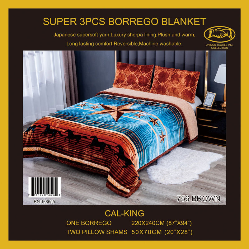 El Hispano 756 Star Brown   Embossed 3pc Sherpa Set