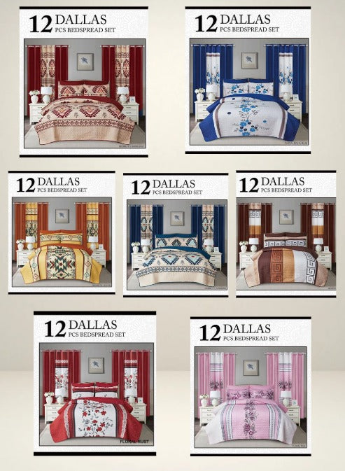 Dallas Bedspread 12pc. Set King Case Mix