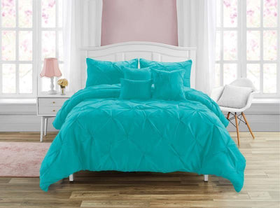 Comforter  Pintuck Turquoise   6pc. Set Luxury  King-Queen - Unidos Textile