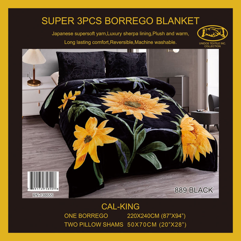 El Hispano 889 Flower Black Embossed 3pc Sherpa Set
