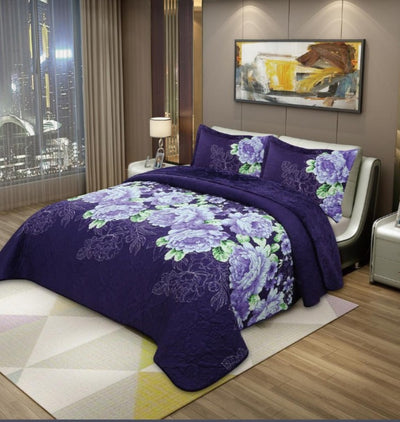 Luxury Printed Bedspread 3 pc Set Flannel Backing - Unidos Textile