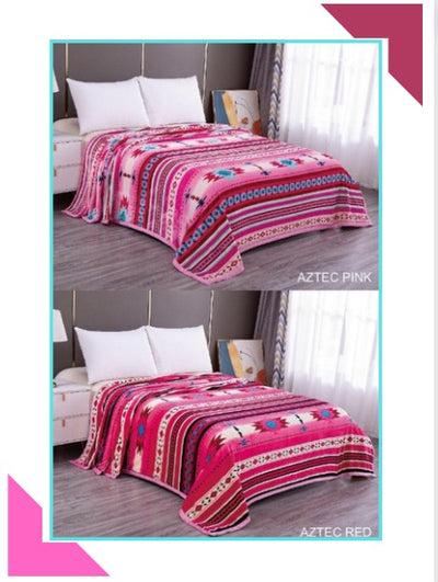 King Azteca  Pink /Aztec Red   Reversible Silky Soft  2 ply Blanket 3. Kg - Unidos Textile