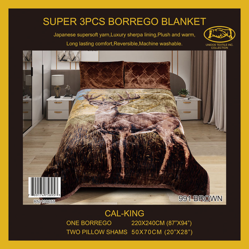 El Hispano 991 Deer   Brown   Embossed 3pc Sherpa Set