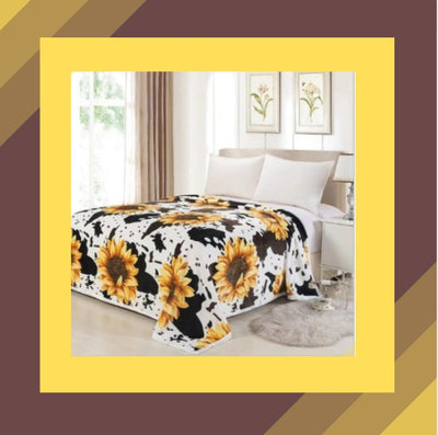 King Serafina Sunflower Cow  Lightweight Blanket 1Ply - Unidos Textile