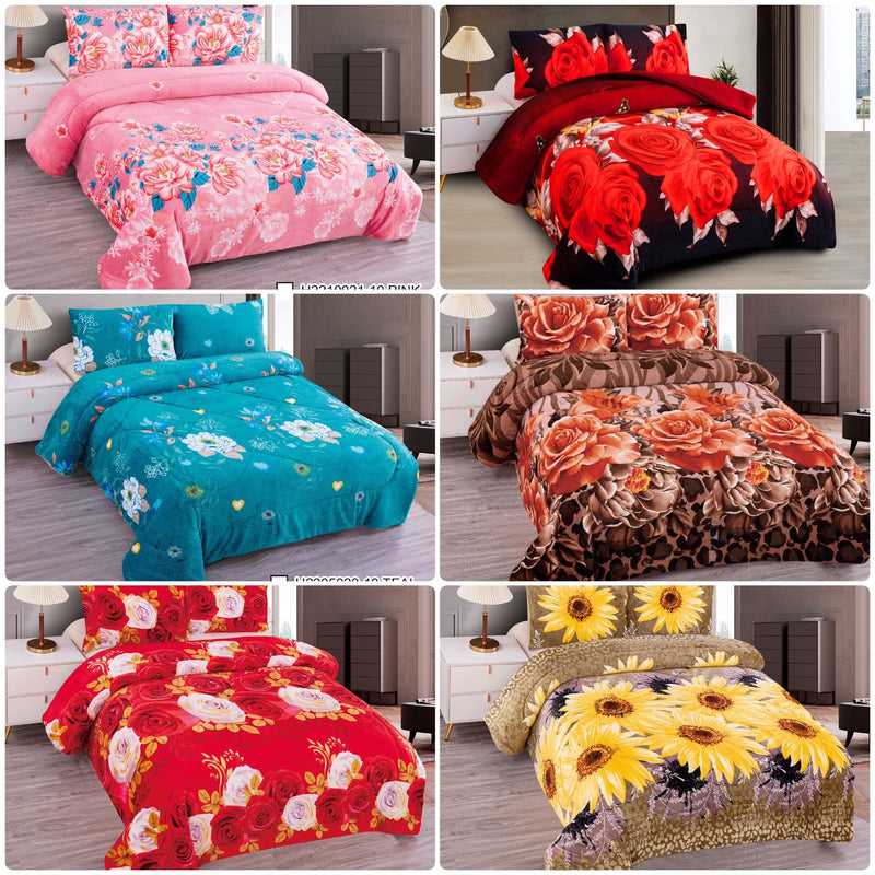 Floral Soft Plush 3pc Borrego Sherpa Blanket Case Mix 6 Pack.