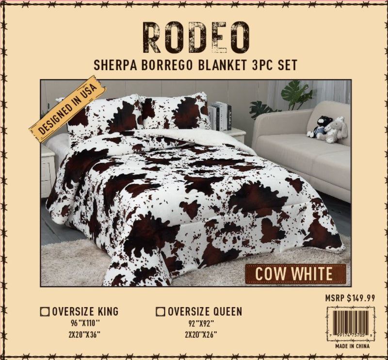 RODEO 3PC  FLANNEL BORREGO BLANKET SET   OVERSIZE