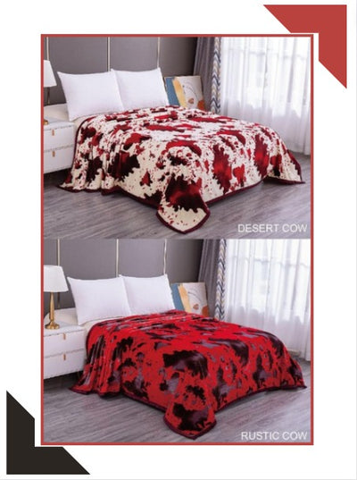 King Azteca Desert Cow /Rustic Cow  Reversible Silky Soft  2 ply Blanket 3. Kg - Unidos Textile
