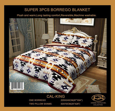 El Hispano - Cal King Southwest-Gold  3pc  Set  Sherpa/Borrego Heavy Blanket    5 Kg. - Unidos Textile