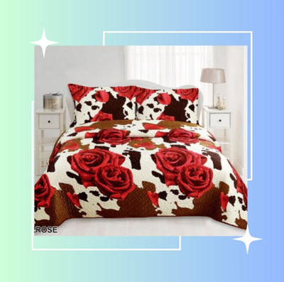 King-Rodeo Rose Velvet  Bedspread 3 pc. Set - Unidos Textile