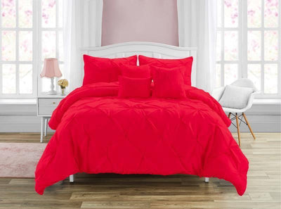 Comforter  Pintuck  Red   6pc. Set Luxury  King-Queen - Unidos Textile
