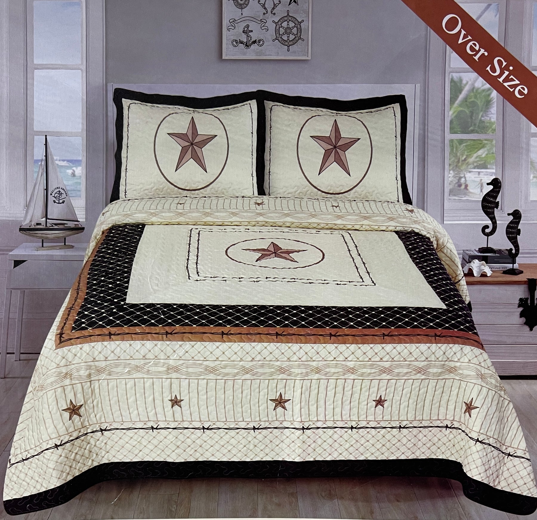 Texas Star 3pc Quilt Bedspread King and Queen | Unidos Textile