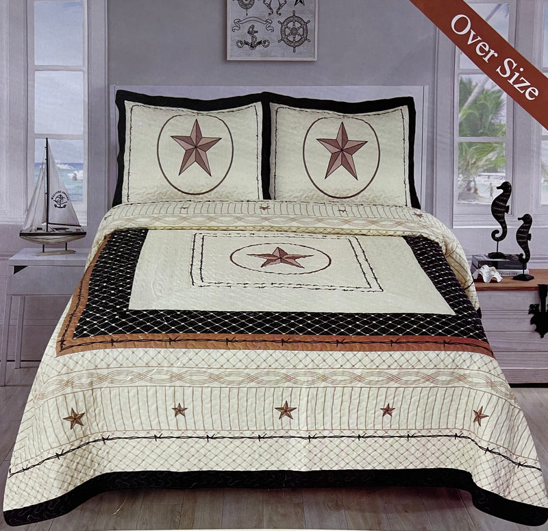 Texas Star 3pc Quilt Bedspread King and Queen - Unidos Textile