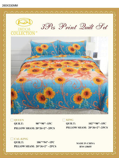 Sunflower Quilt Bedding 3 pc. Set - Unidos Textile